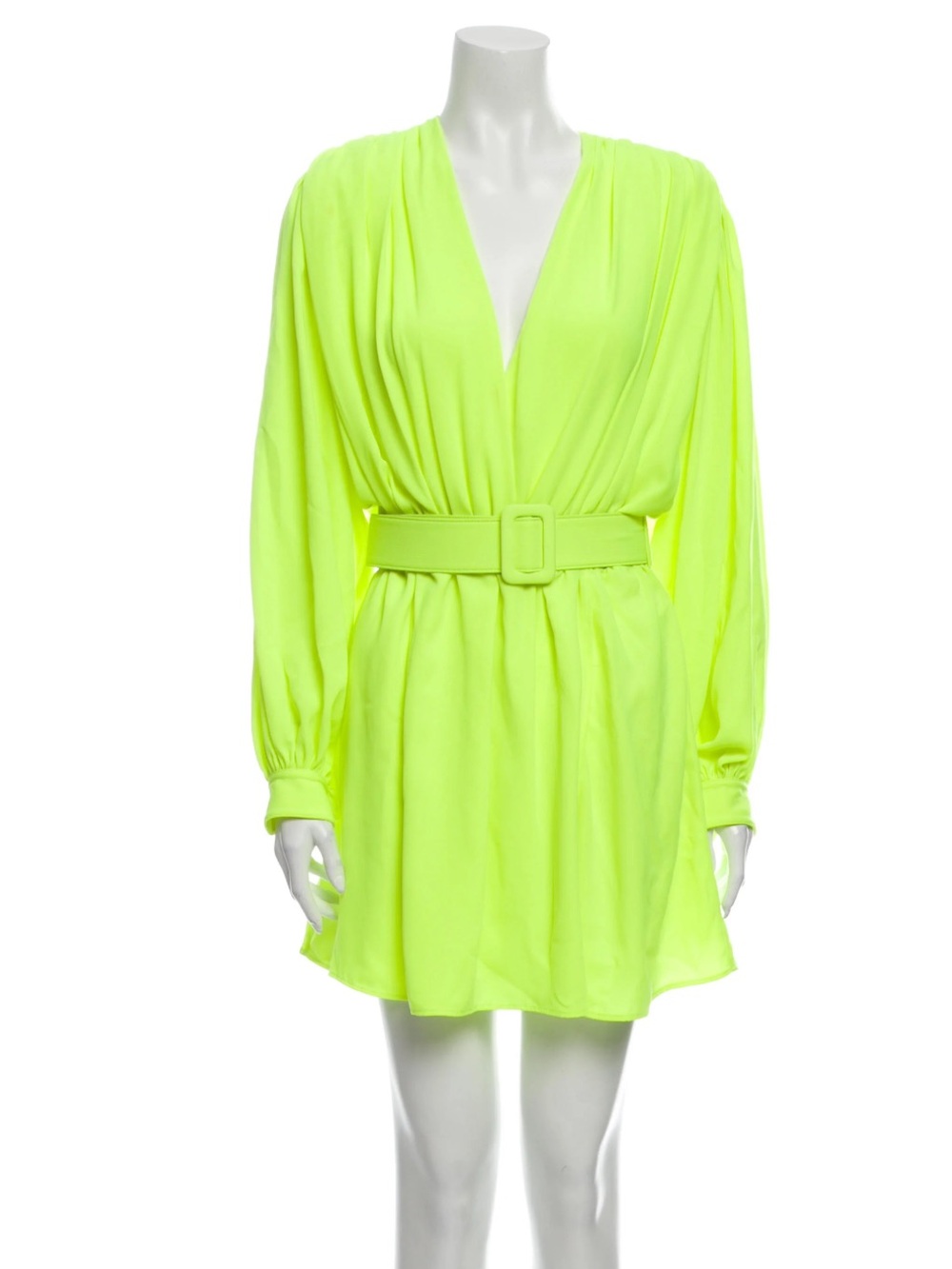 OFF-WHITE Vibrant Neon Green Wrap Dress with Belt - Picture 11 of 15